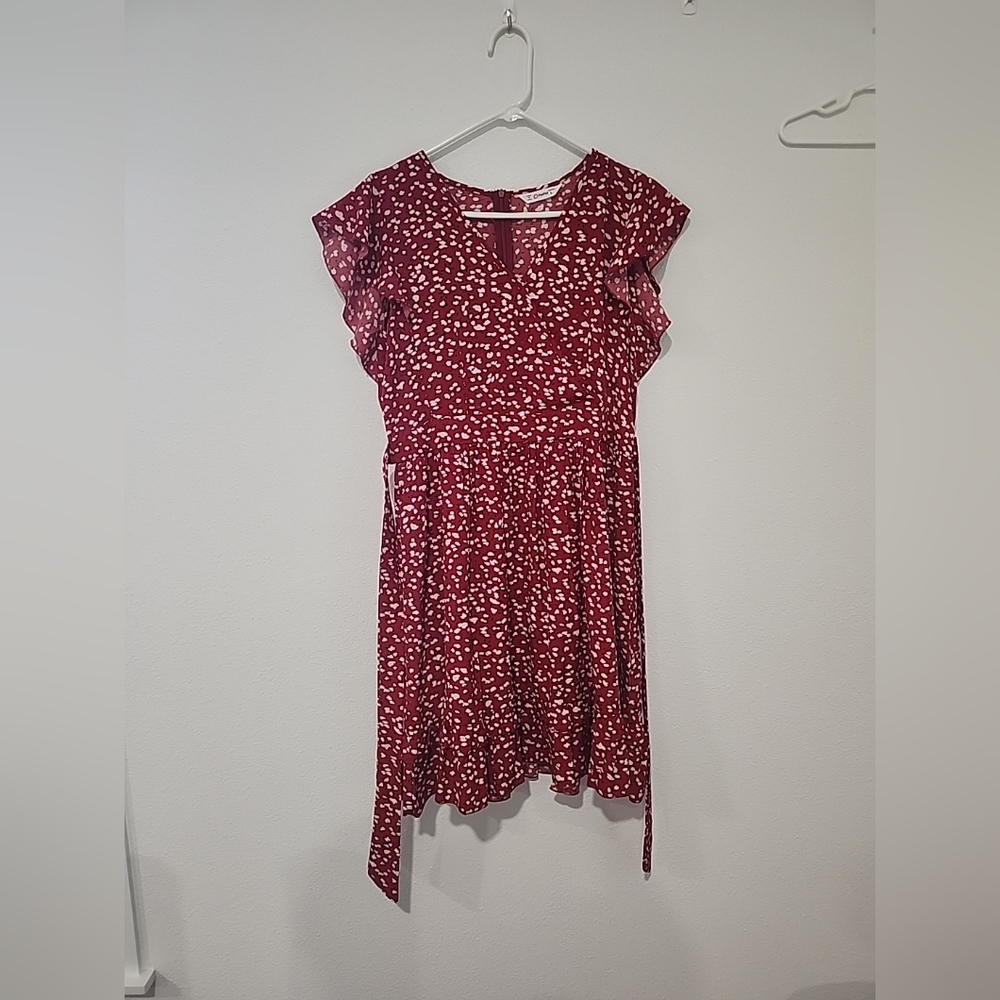 Patpat Womens Large Red Short Sleeve Midi Dress With Tie